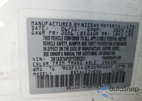 2015 Nissan Sentra S from USA, damaged, VIN 3N1AB7AP0FY296321
